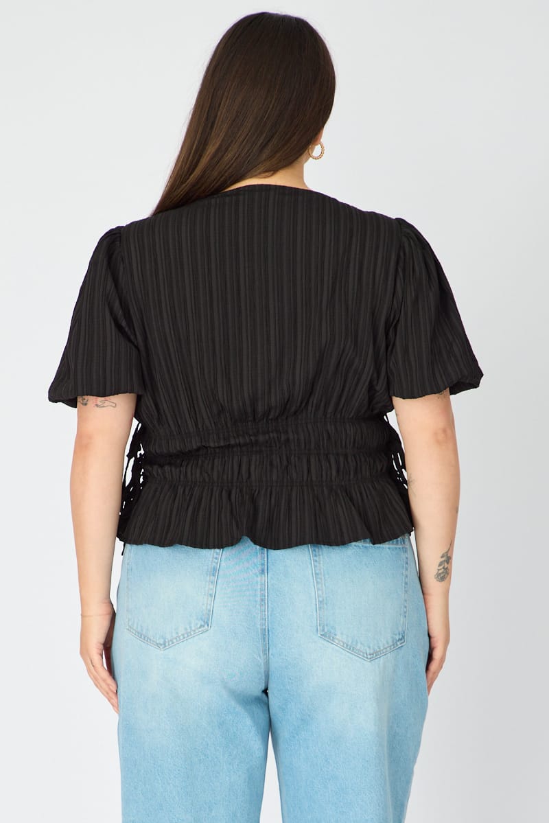 Black Short Sleeve Top Peplum for YouandAll Fashion