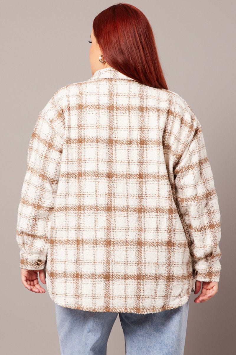 Beige Check Relaxed Shirt Long Sleeve Shacket for YouandAll Fashion