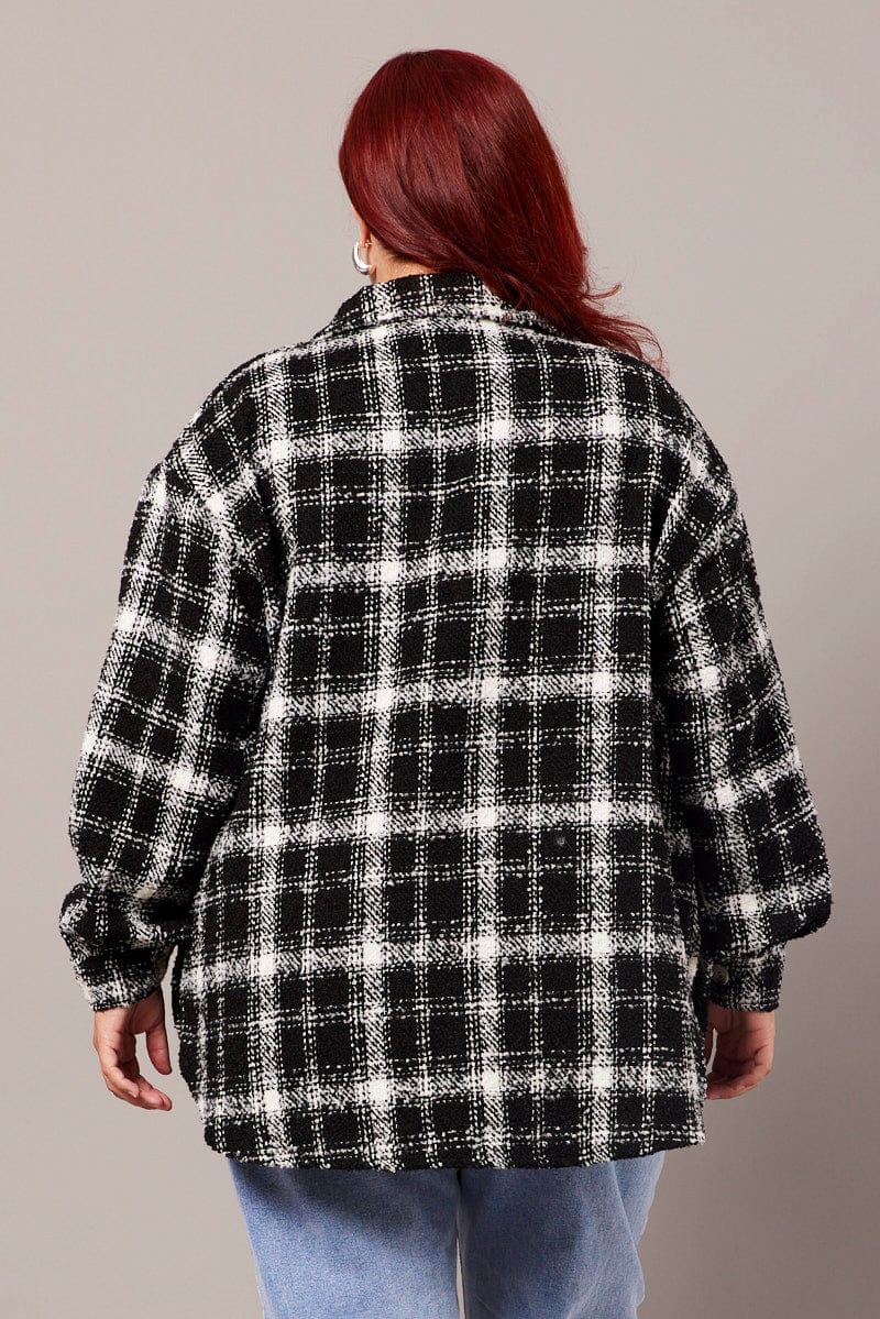 Black Check Relaxed Shirt Long Sleeve Shacket for YouandAll Fashion