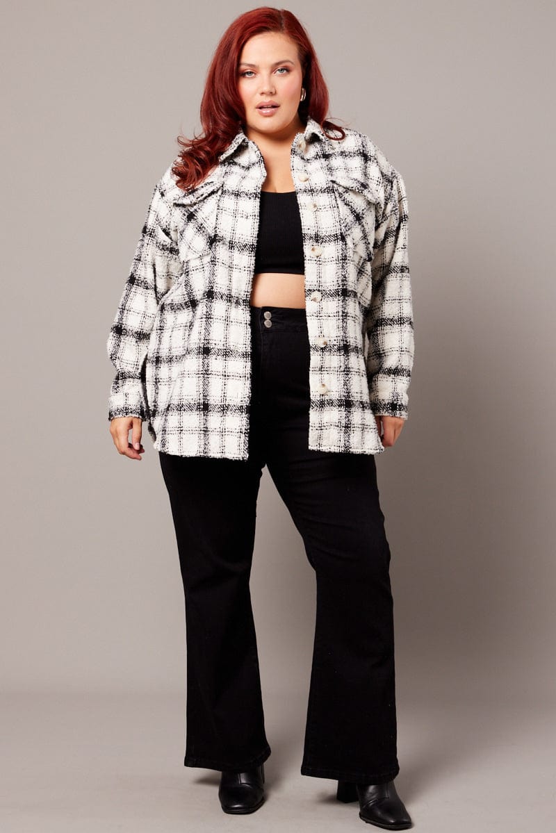 White Check Relaxed Shirt Long Sleeve Shacket for YouandAll Fashion