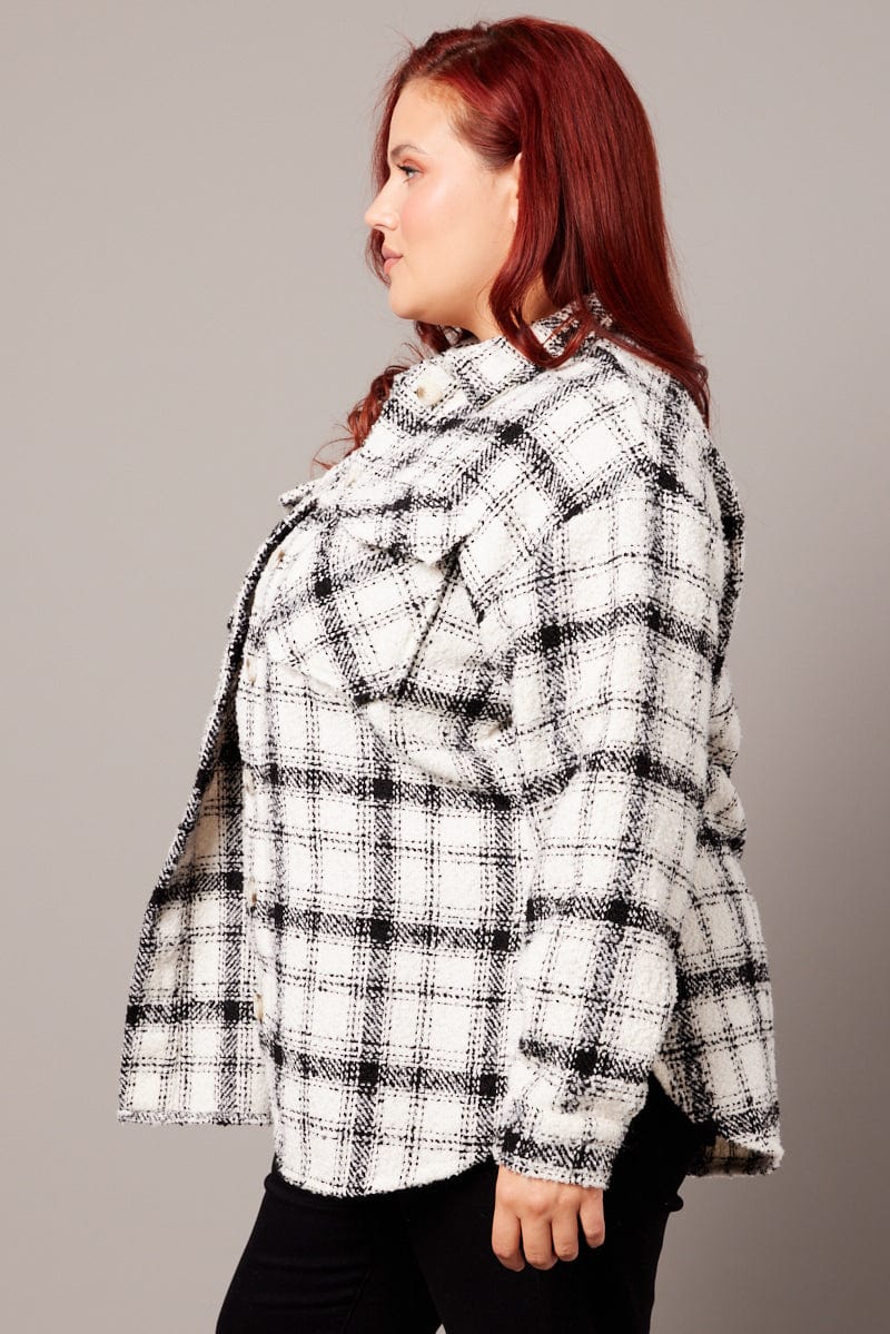 White Check Relaxed Shirt Long Sleeve Shacket for YouandAll Fashion