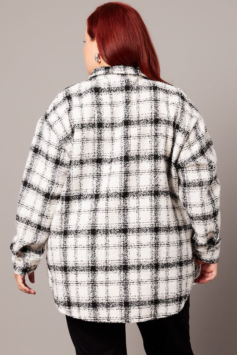 White Check Relaxed Shirt Long Sleeve Shacket for YouandAll Fashion