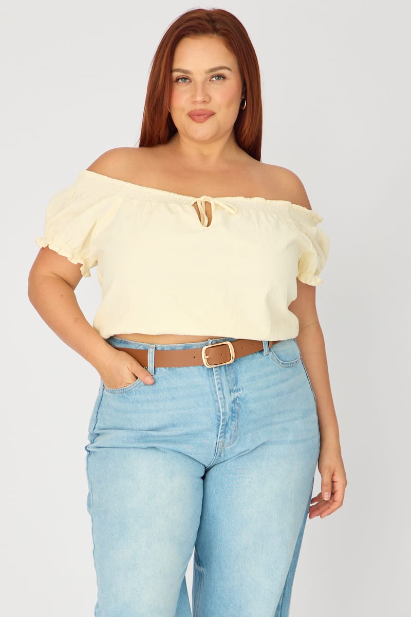 Yellow Puff Sleeve Blouse Short Sleeve Relaxed Fit for YouandAll Fashion