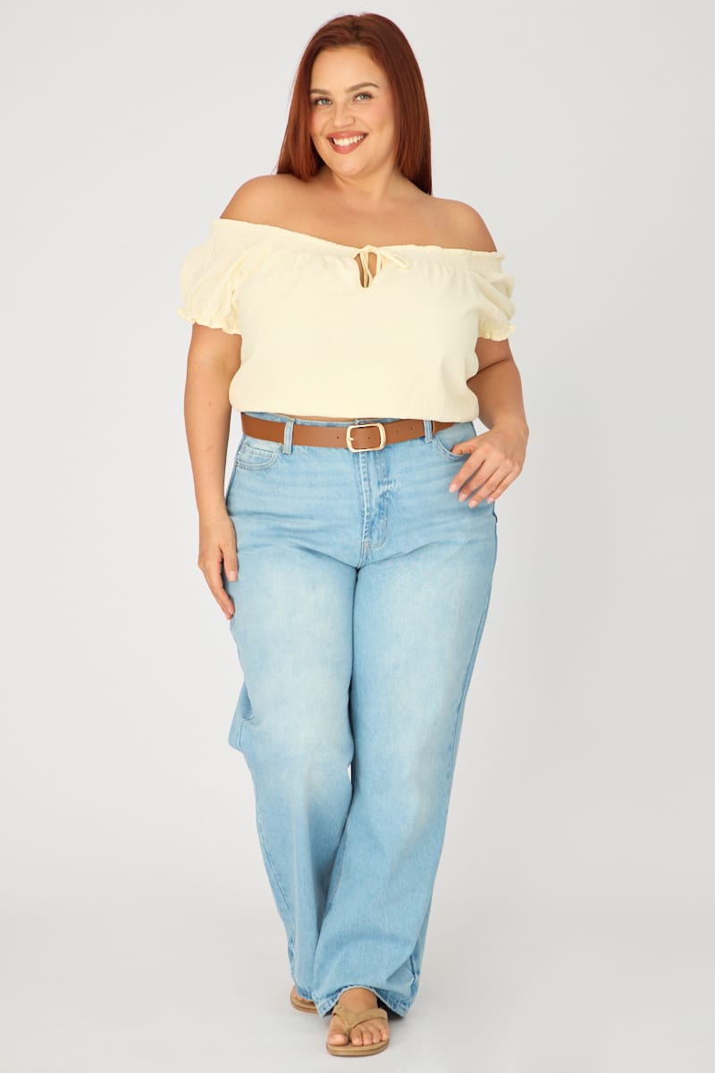 Yellow Puff Sleeve Blouse Short Sleeve Relaxed Fit for YouandAll Fashion