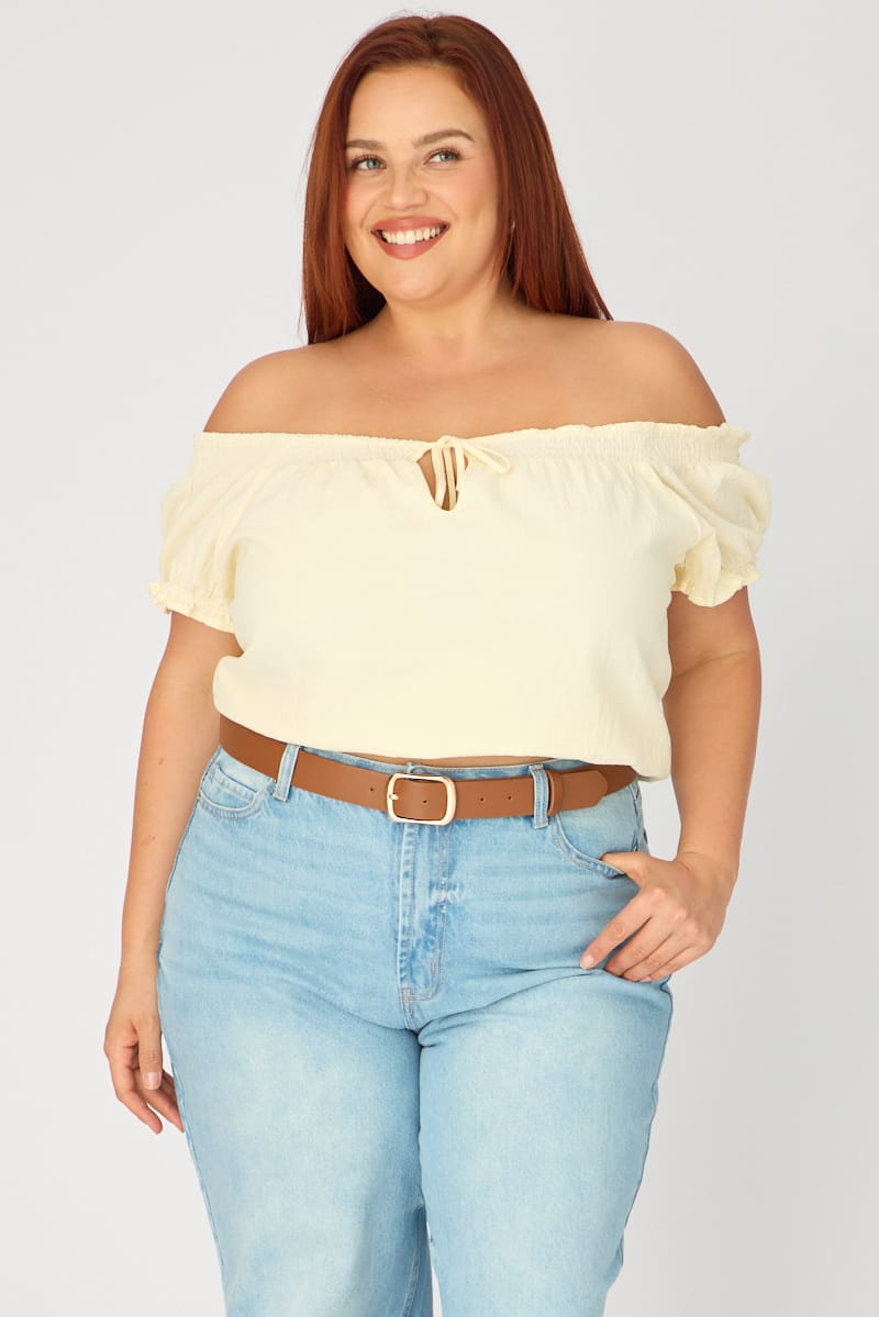 Yellow Puff Sleeve Blouse Short Sleeve Relaxed Fit for YouandAll Fashion
