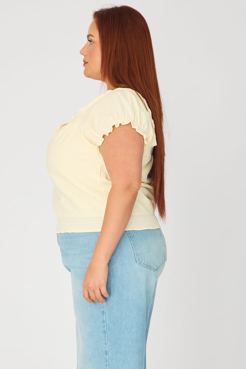 Yellow Puff Sleeve Blouse Short Sleeve Relaxed Fit for YouandAll Fashion