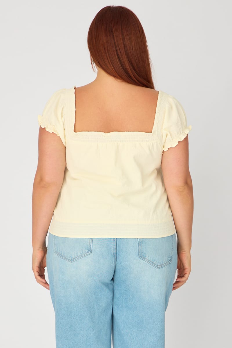 Yellow Puff Sleeve Blouse Short Sleeve Relaxed Fit for YouandAll Fashion