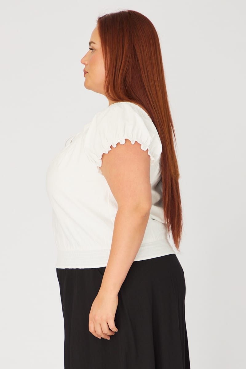 White Puff Sleeve Blouse Short Sleeve Relaxed Fit for YouandAll Fashion