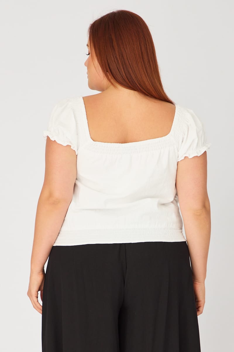 White Puff Sleeve Blouse Short Sleeve Relaxed Fit for YouandAll Fashion