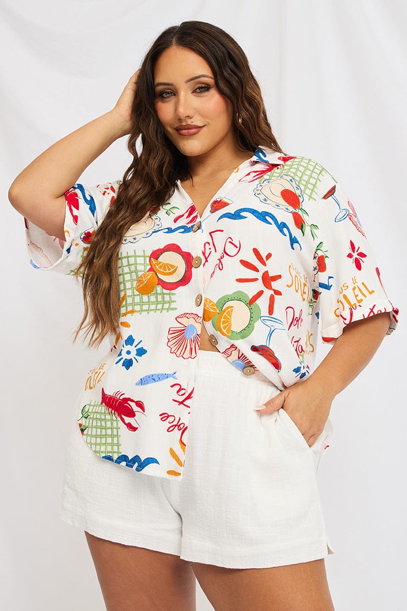 Multi Abstract Relaxed Shirt Short Sleeve Linen Blend for YouandAll Fashion