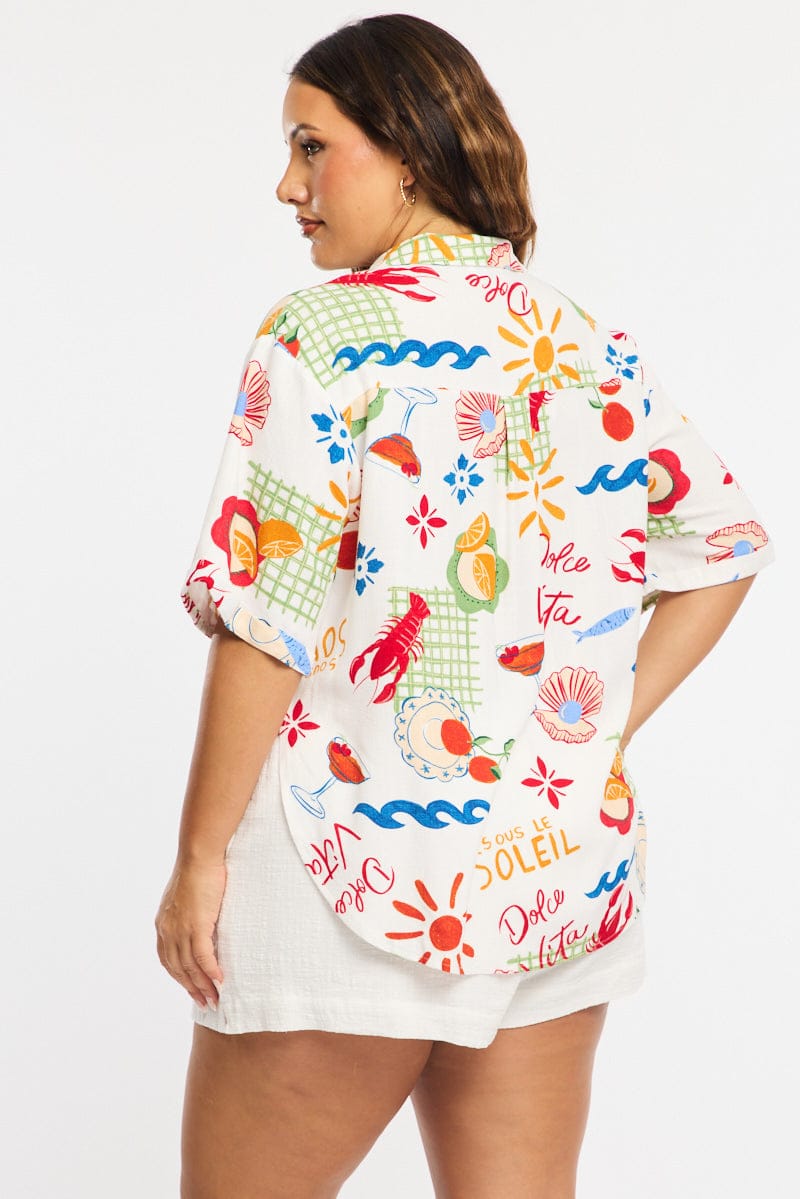 Multi Abstract Relaxed Shirt Short Sleeve Linen Blend for YouandAll Fashion