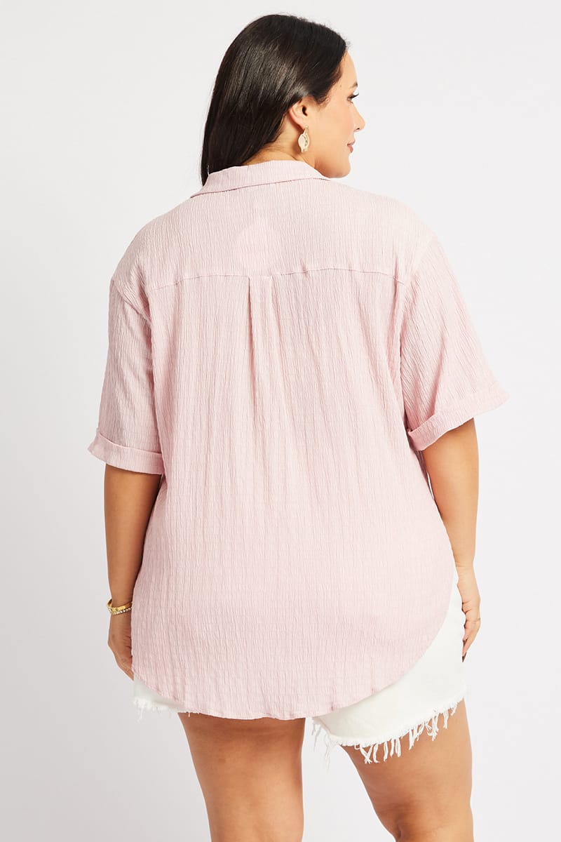 Pink Relaxed Shirt Short Sleeve Textured for YouandAll Fashion