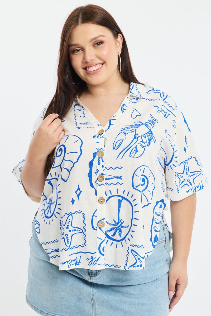 White Relaxed Shirt Short Sleeve Linen Blend for YouandAll Fashion