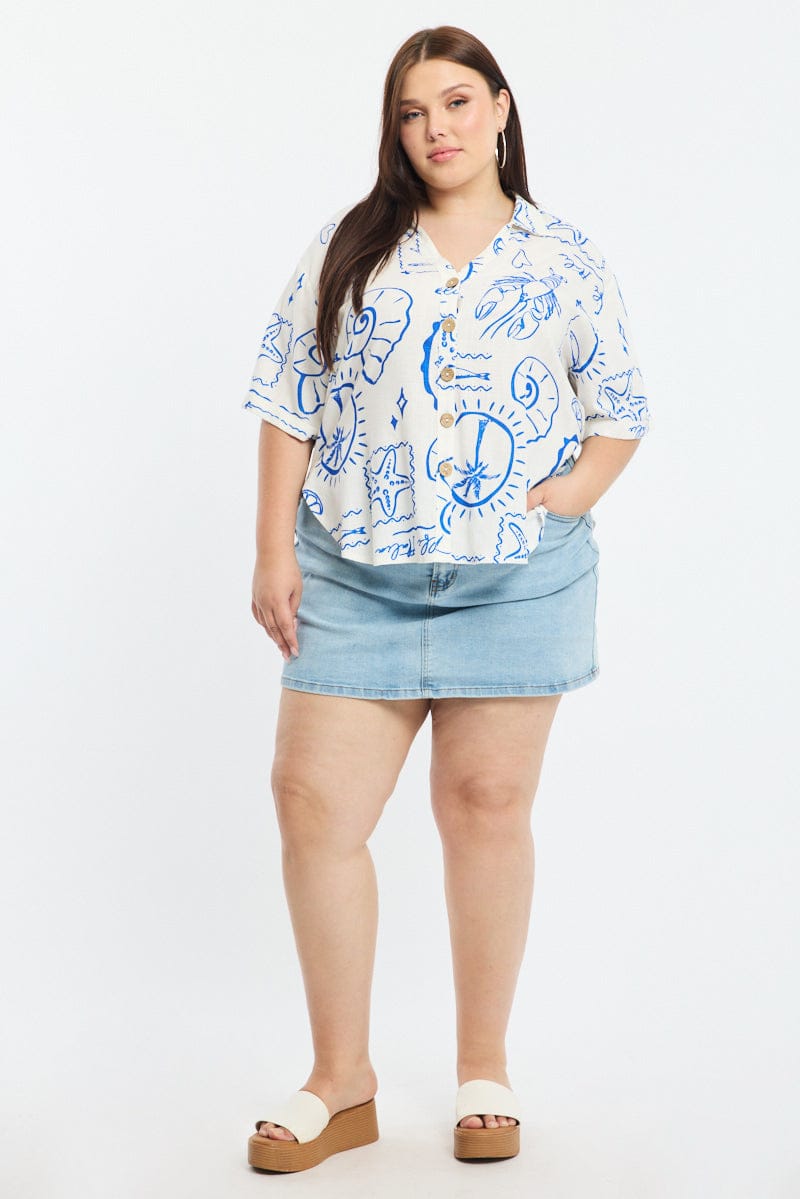 White Relaxed Shirt Short Sleeve Linen Blend for YouandAll Fashion