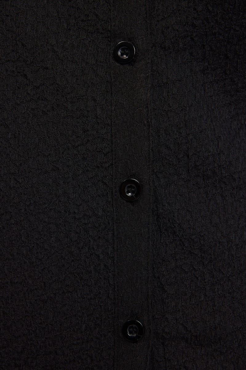 Black Relaxed Shirt Short Sleeve Textured for YouandAll Fashion