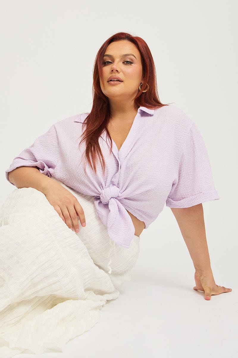 Purple Relaxed Shirt Short Sleeve Textured for YouandAll Fashion