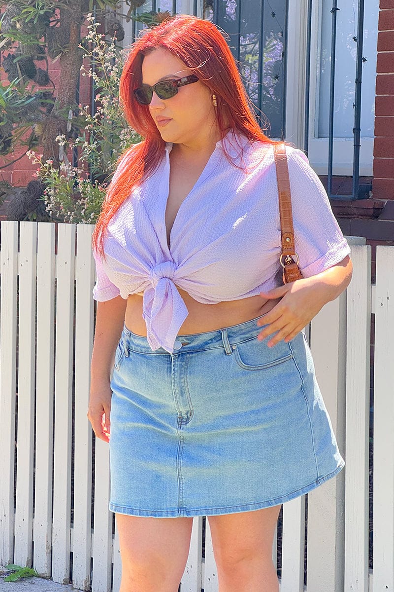 Purple Relaxed Shirt Short Sleeve Textured for YouandAll Fashion