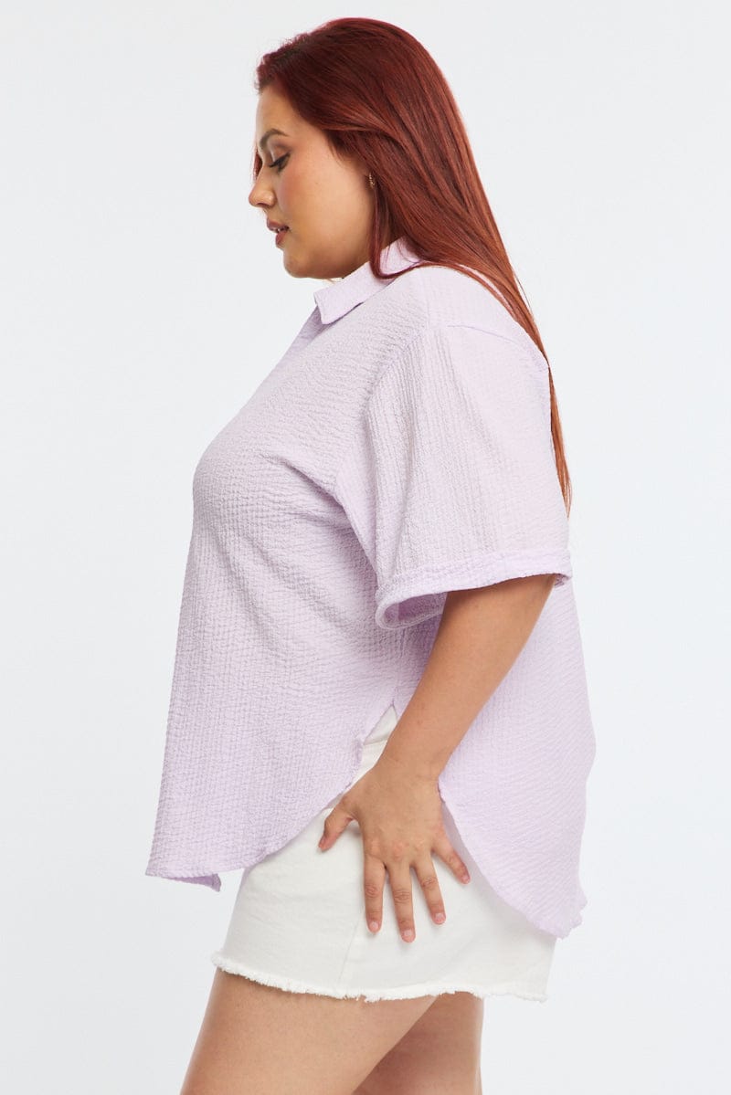 Purple Relaxed Shirt Short Sleeve Textured for YouandAll Fashion