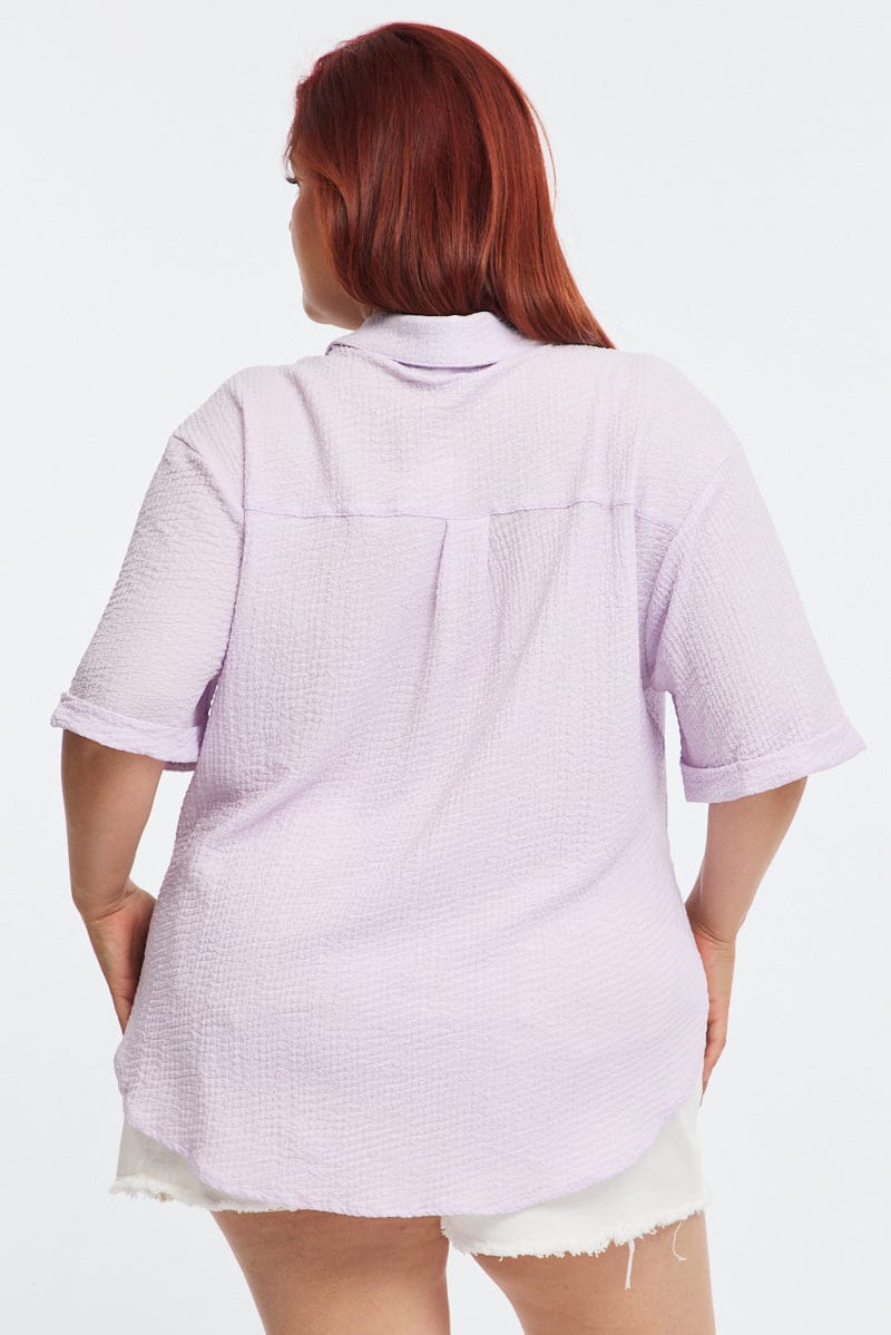 Purple Relaxed Shirt Short Sleeve Textured for YouandAll Fashion