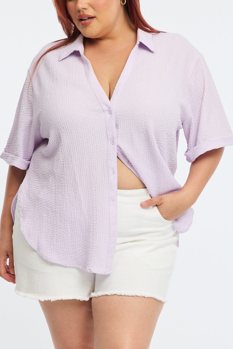 Purple Relaxed Shirt Short Sleeve Textured for YouandAll Fashion