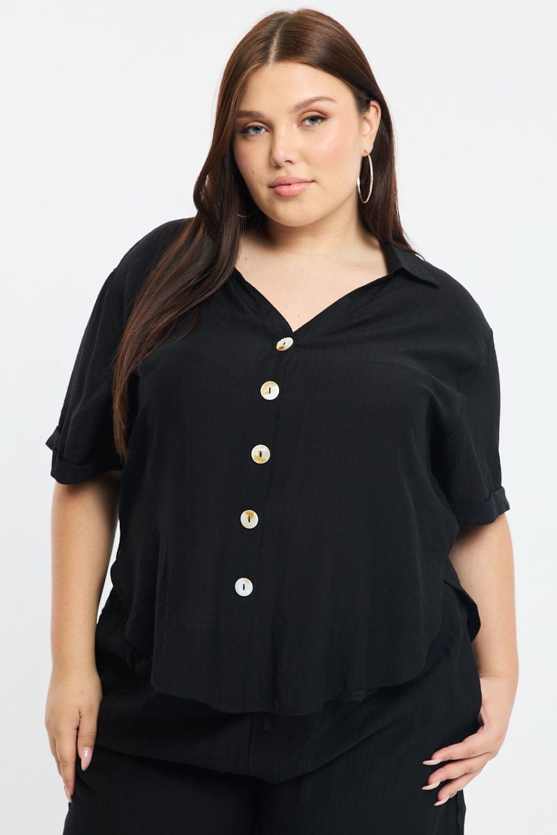 Black Relaxed Shirt Short Sleeve for YouandAll Fashion