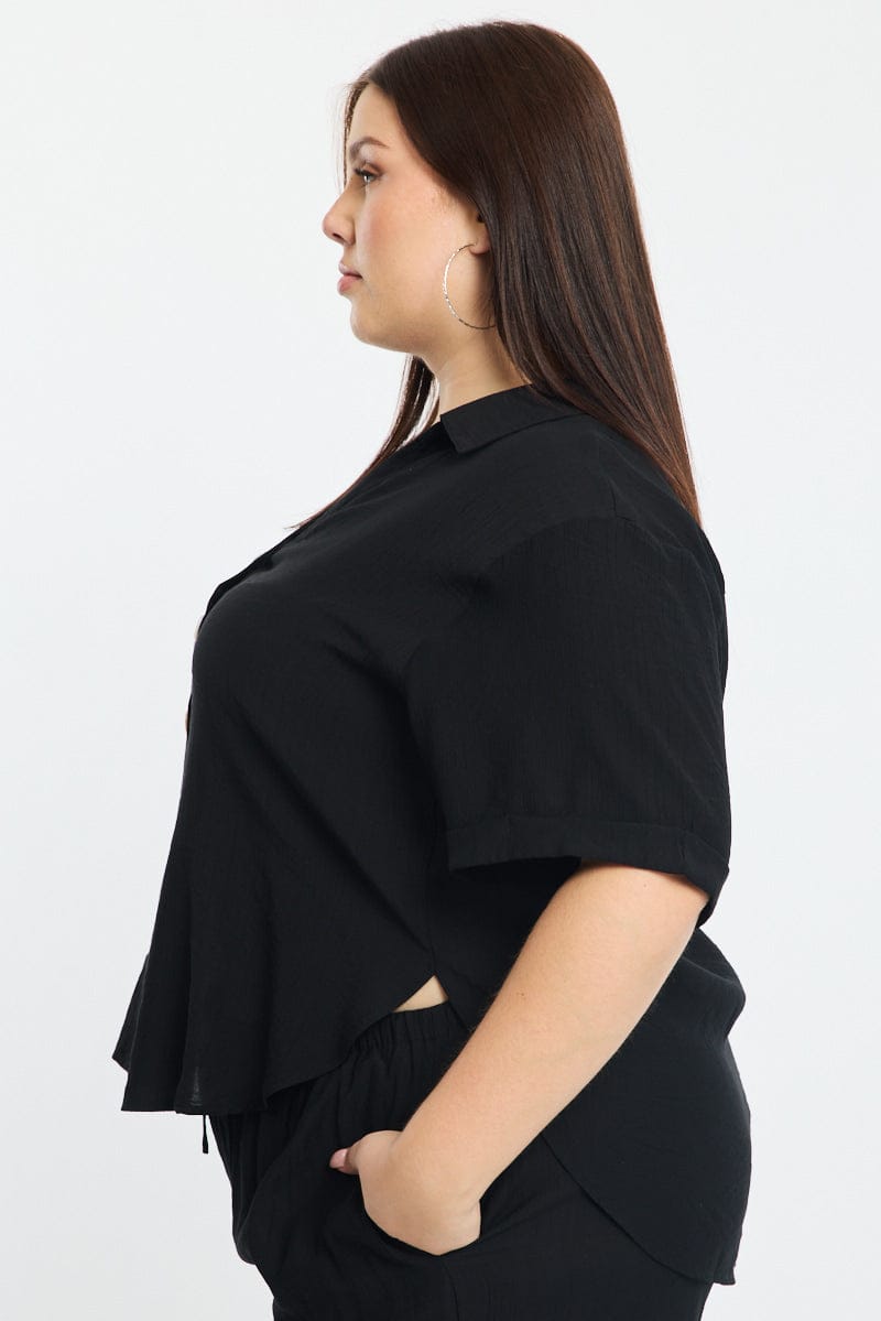 Black Relaxed Shirt Short Sleeve for YouandAll Fashion