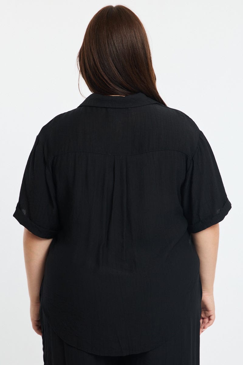 Black Relaxed Shirt Short Sleeve for YouandAll Fashion