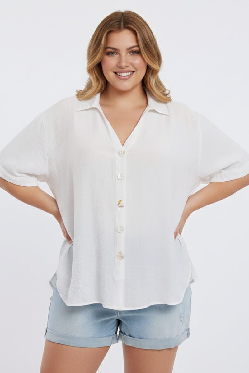 White Relaxed Shirt Short Sleeve for YouandAll Fashion