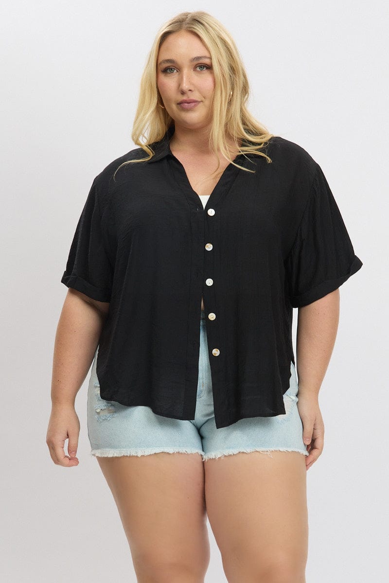 Black Textured Shirt Short Sleeve for YouandAll Fashion