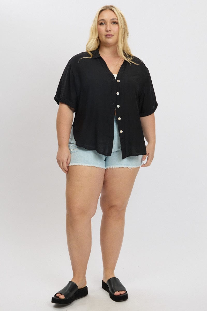 Black Textured Shirt Short Sleeve for YouandAll Fashion