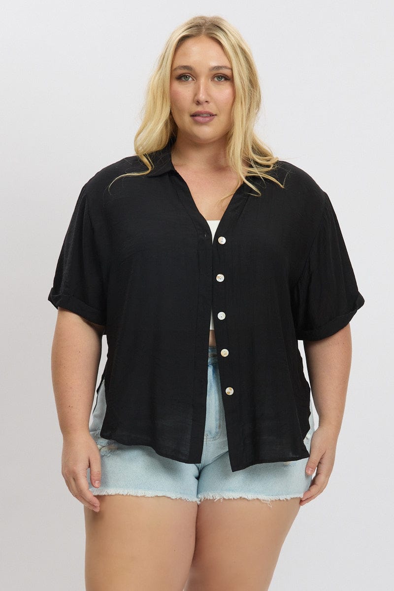 Black Textured Shirt Short Sleeve for YouandAll Fashion