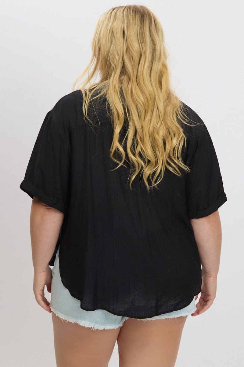 Black Textured Shirt Short Sleeve for YouandAll Fashion