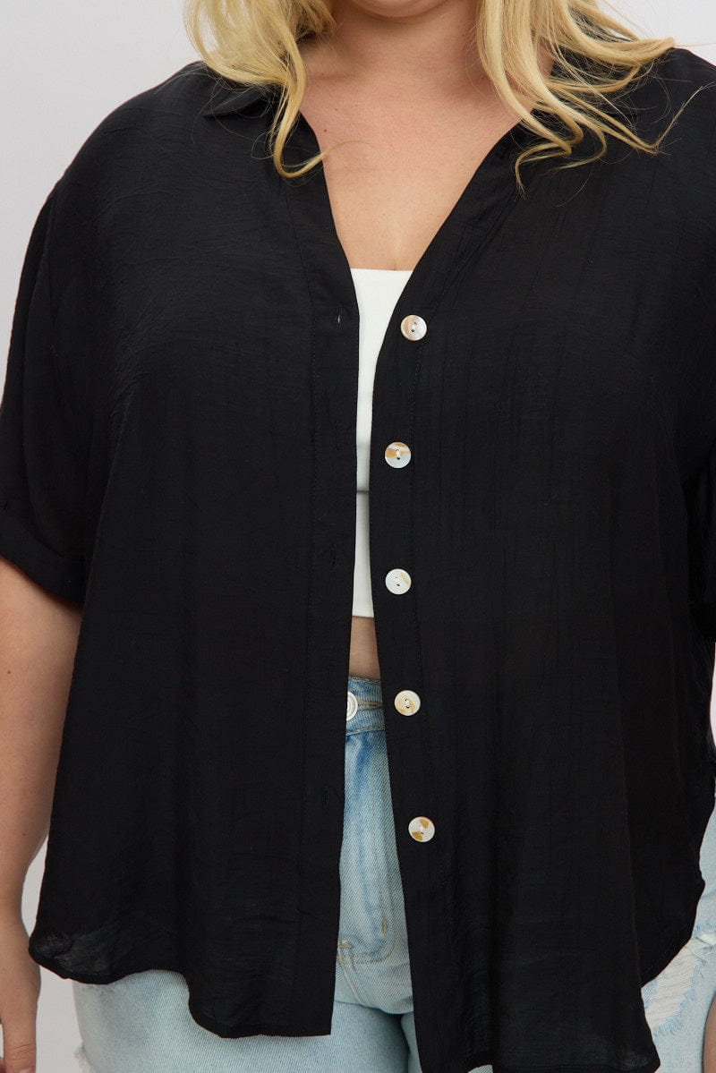 Black Textured Shirt Short Sleeve for YouandAll Fashion