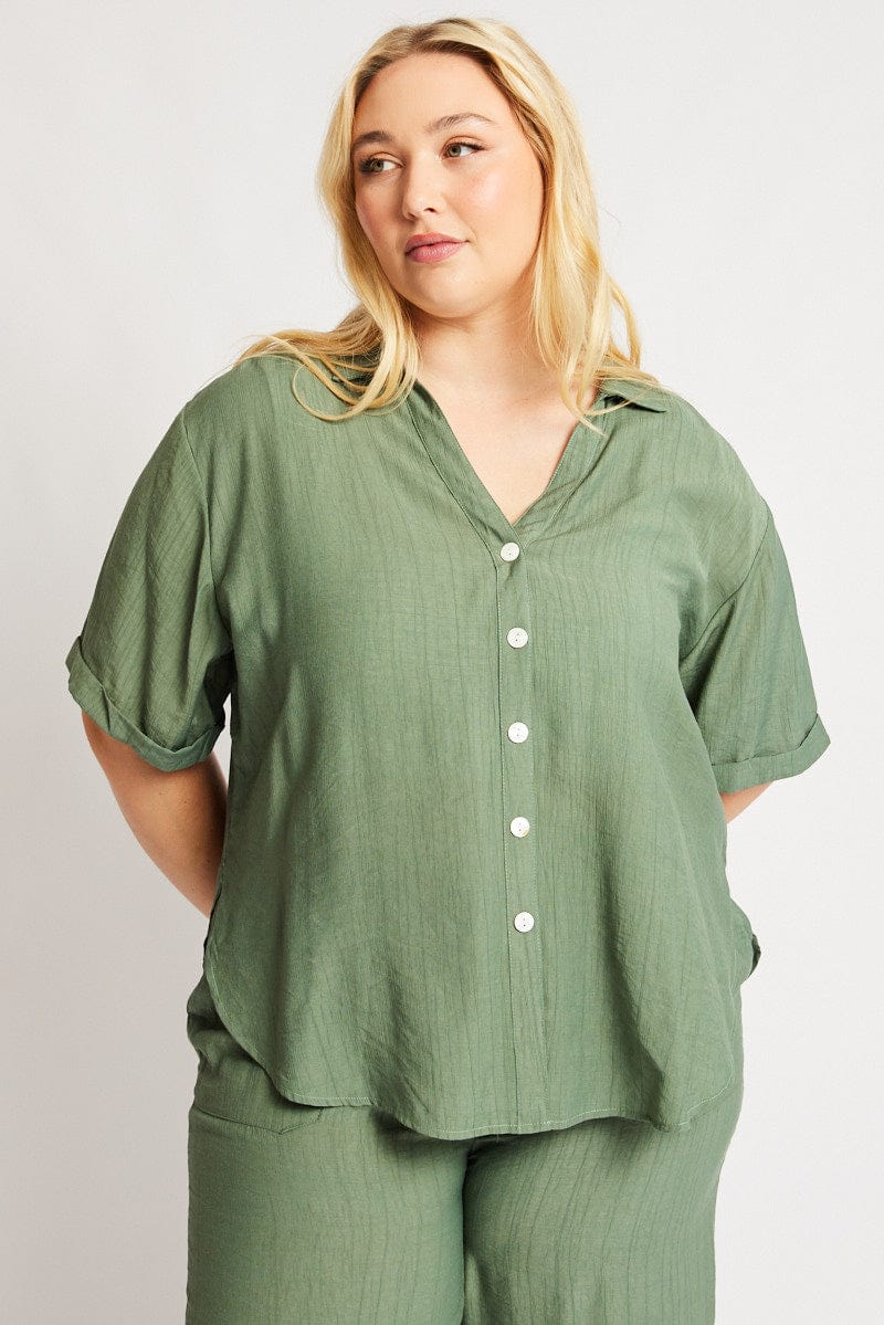 Green Textured Shirt Short Sleeve for YouandAll Fashion