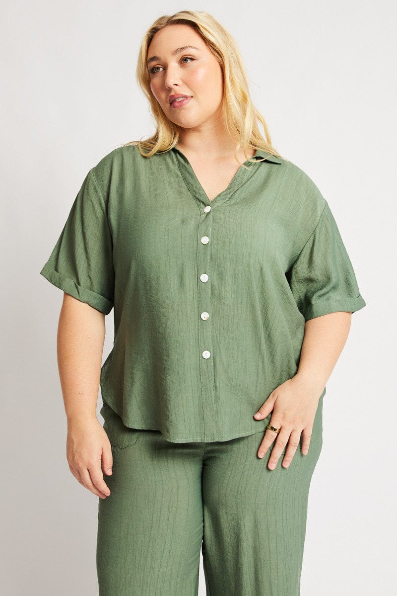 Green Textured Shirt Short Sleeve for YouandAll Fashion