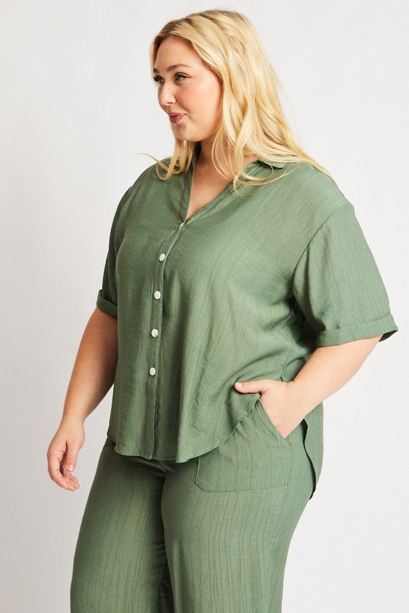 Green Textured Shirt Short Sleeve for YouandAll Fashion