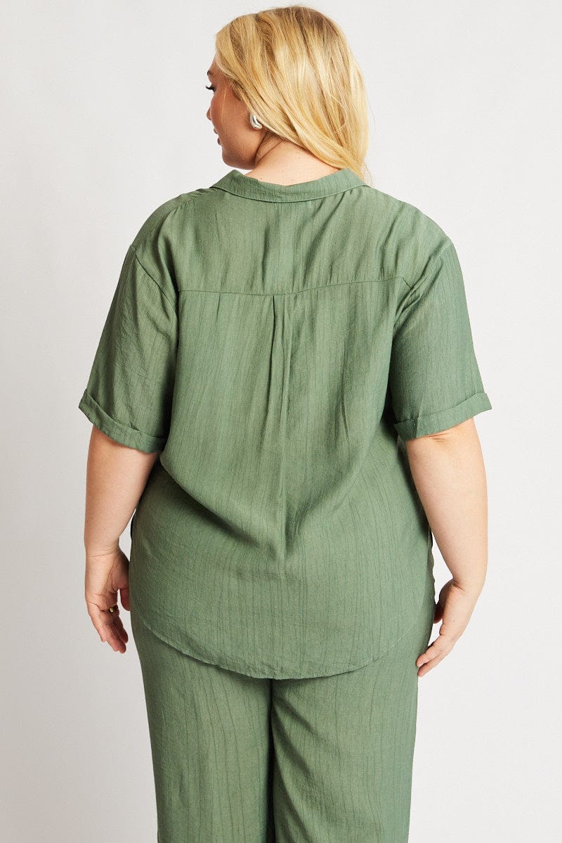 Green Textured Shirt Short Sleeve for YouandAll Fashion