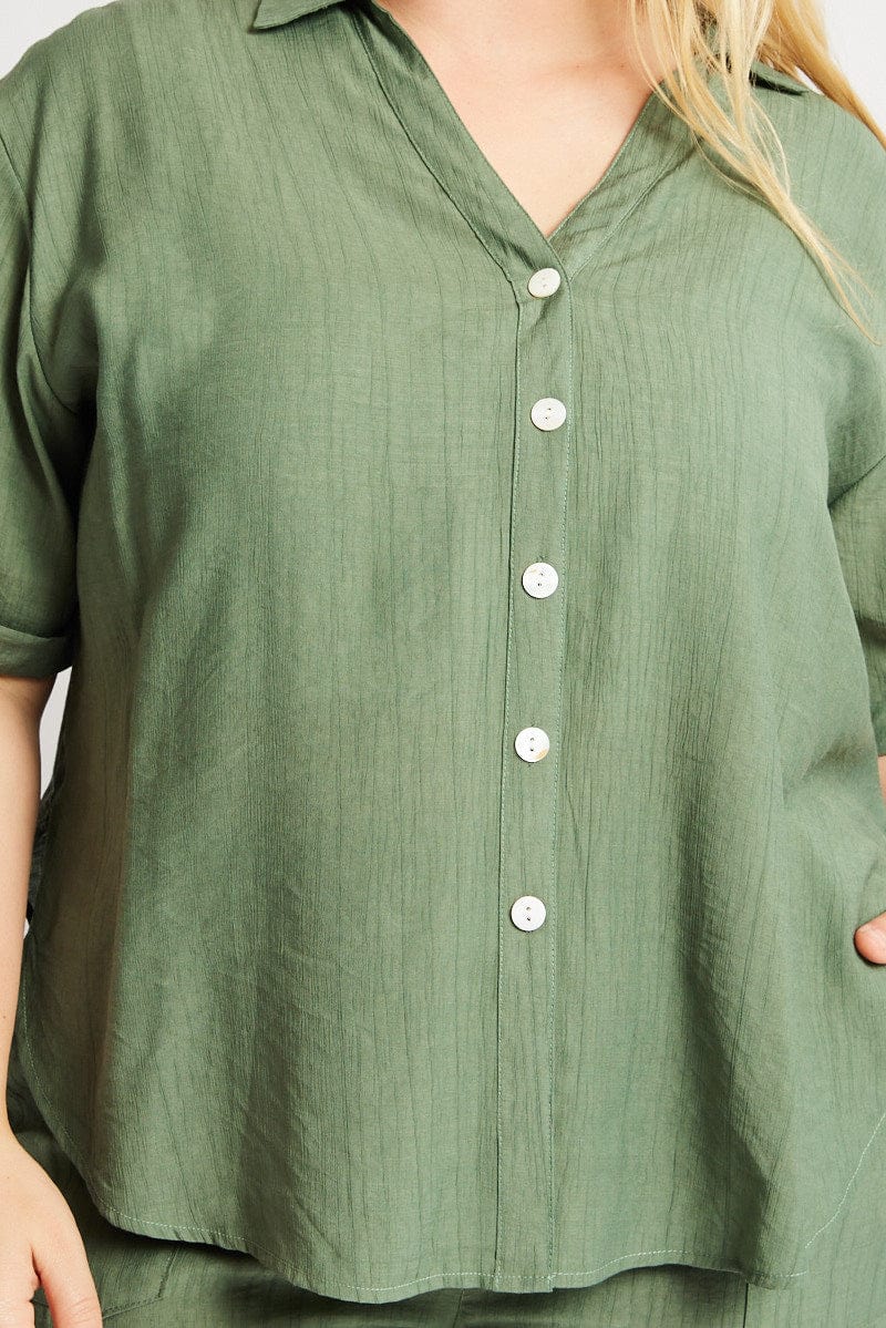 Green Textured Shirt Short Sleeve for YouandAll Fashion