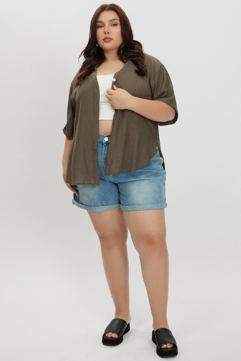 Brown Textured Shirt Short Sleeve for YouandAll Fashion