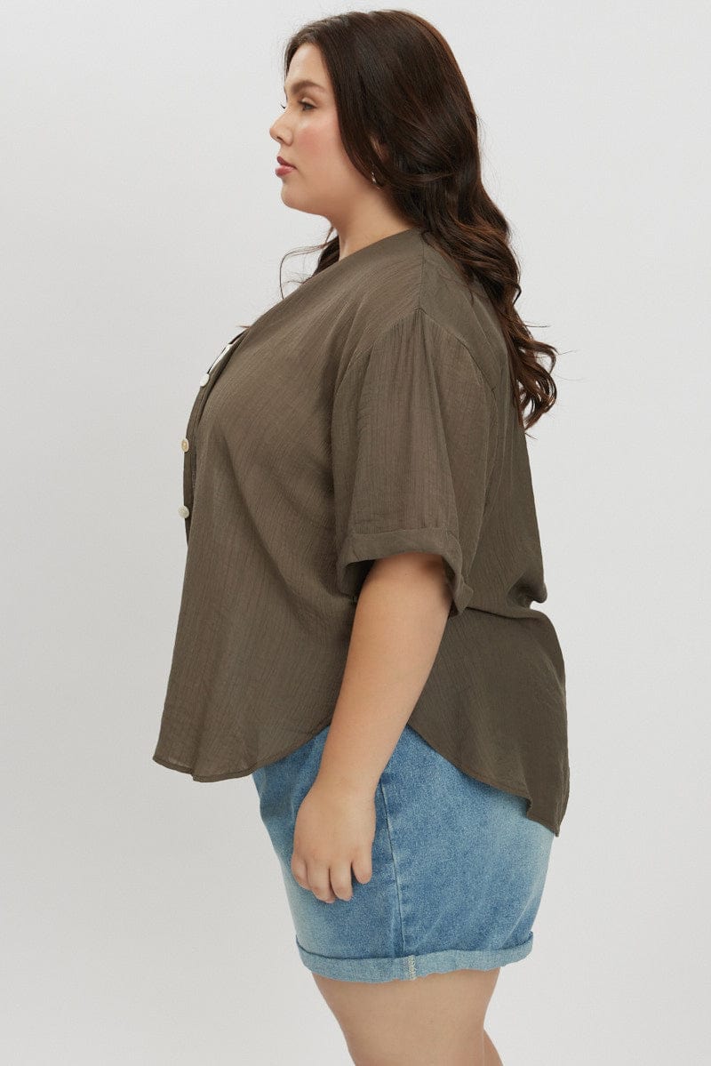 Brown Textured Shirt Short Sleeve for YouandAll Fashion