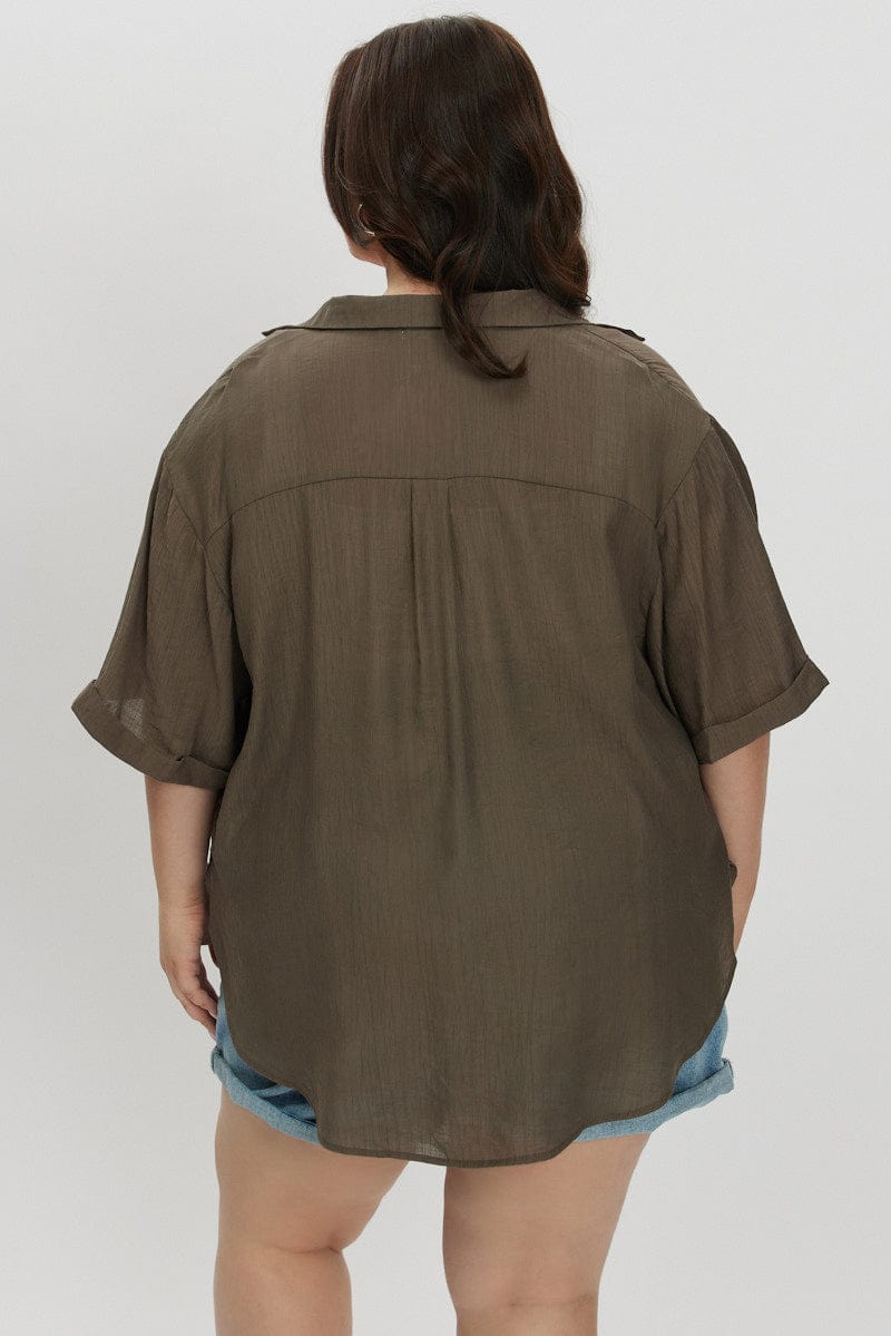 Brown Textured Shirt Short Sleeve for YouandAll Fashion