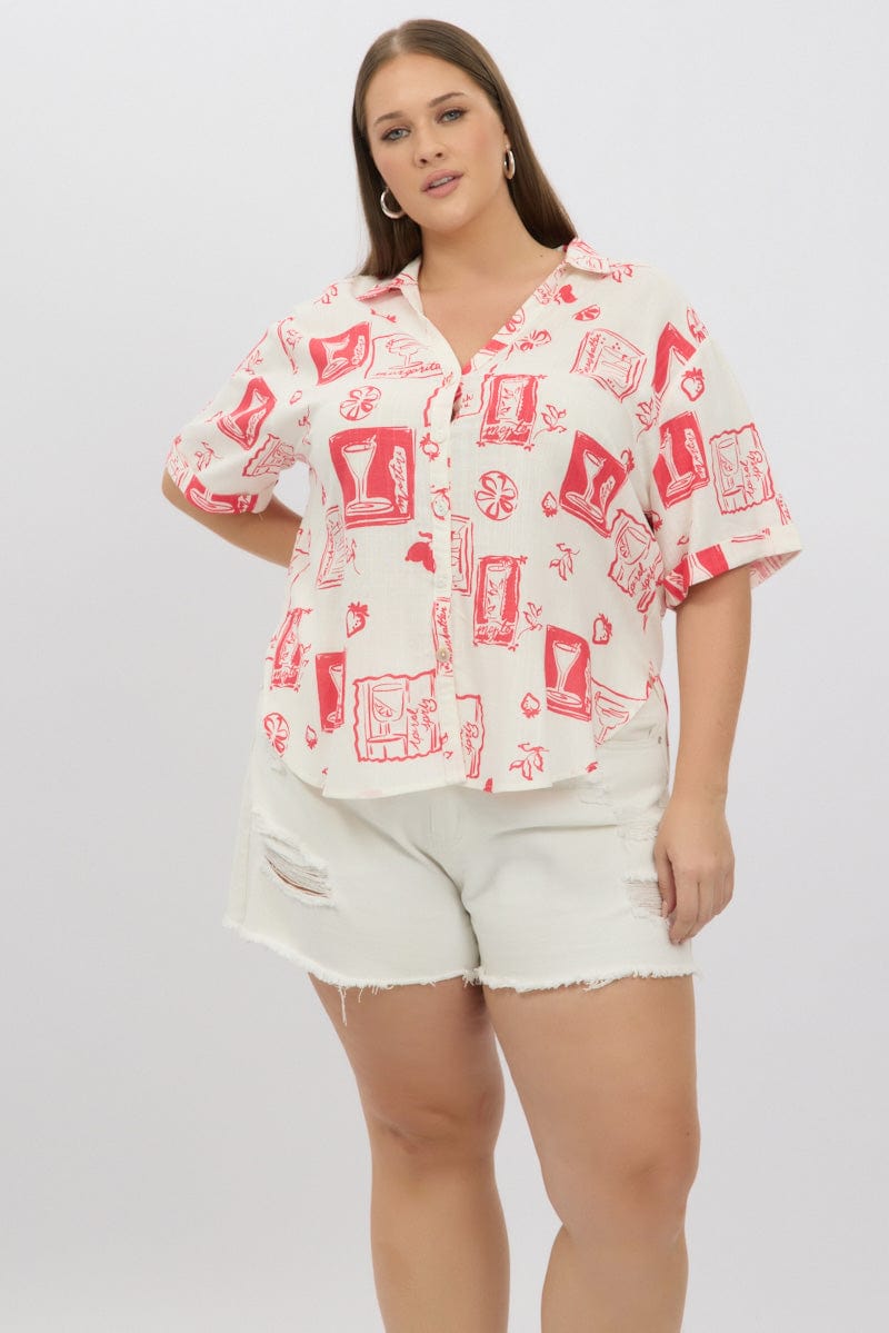 Red Abstract Relaxed Shirt Short Sleeve for YouandAll Fashion