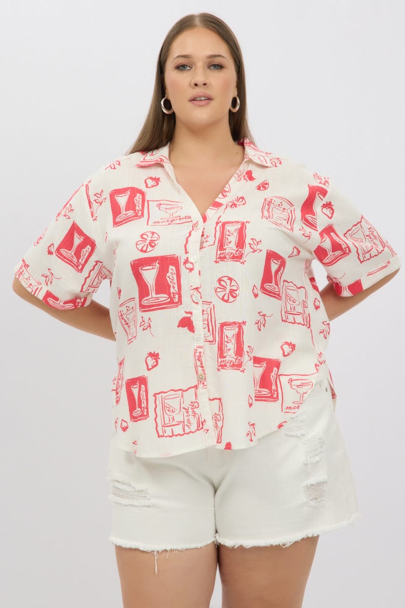 Red Abstract Relaxed Shirt Short Sleeve for YouandAll Fashion