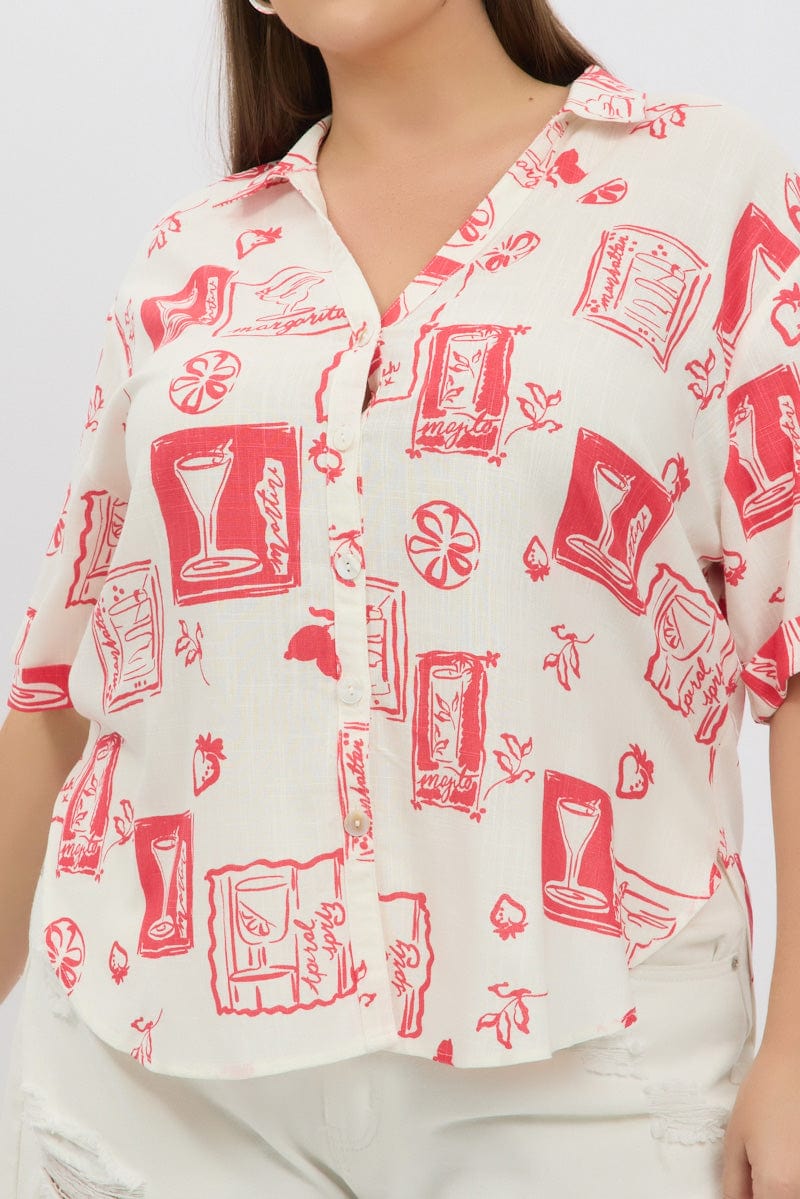 Red Abstract Relaxed Shirt Short Sleeve for YouandAll Fashion