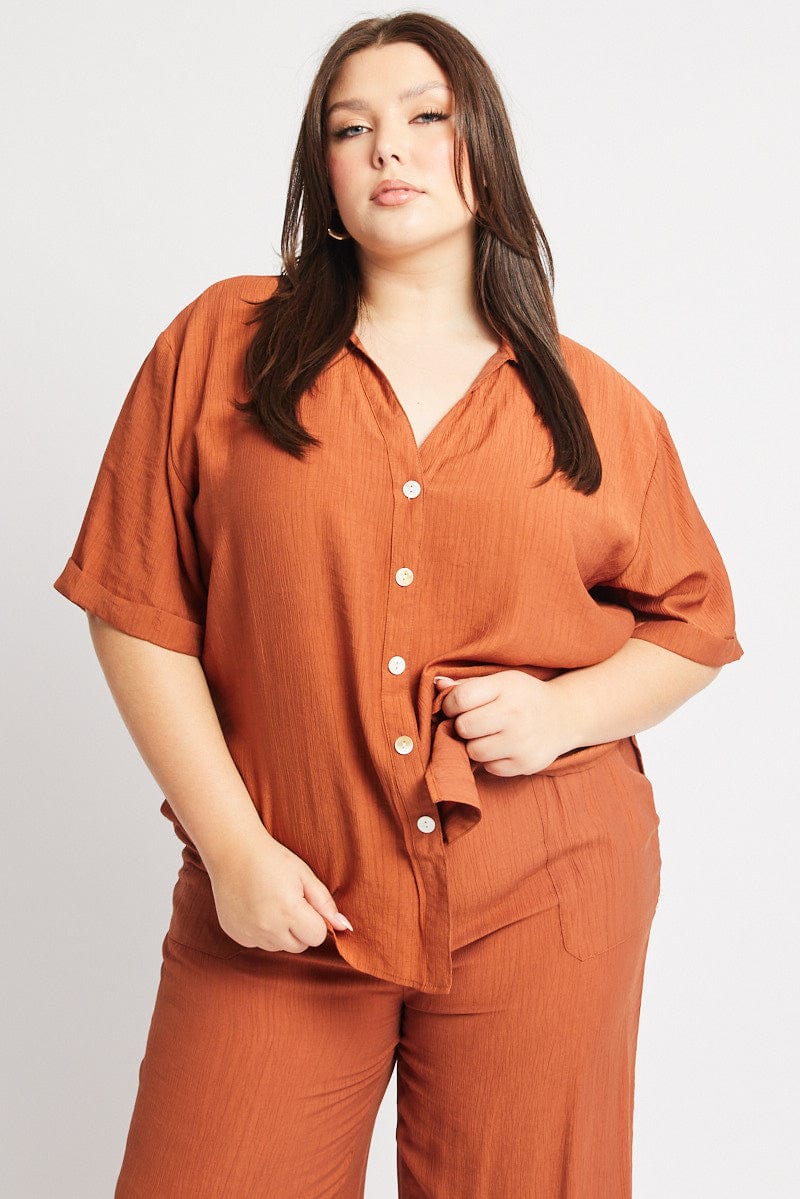 Brown Textured Shirt Short Sleeve for YouandAll Fashion