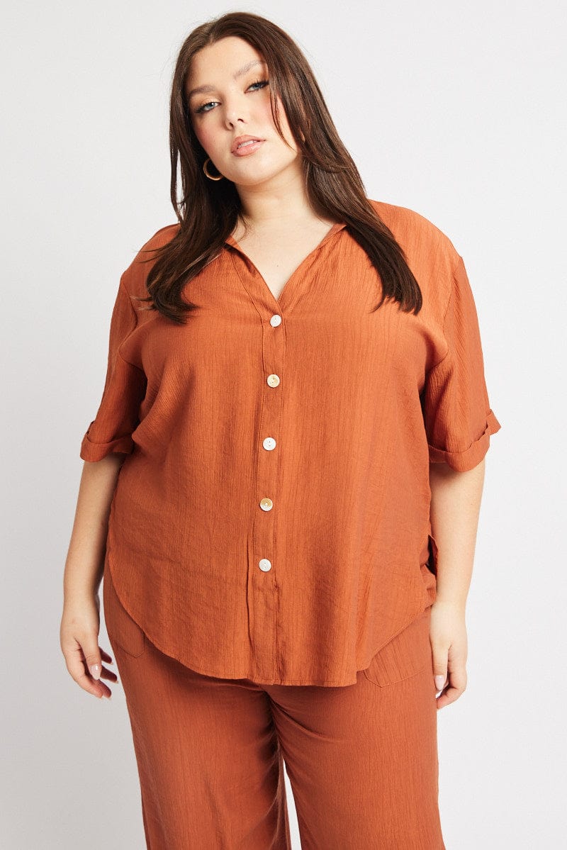 Brown Textured Shirt Short Sleeve for YouandAll Fashion