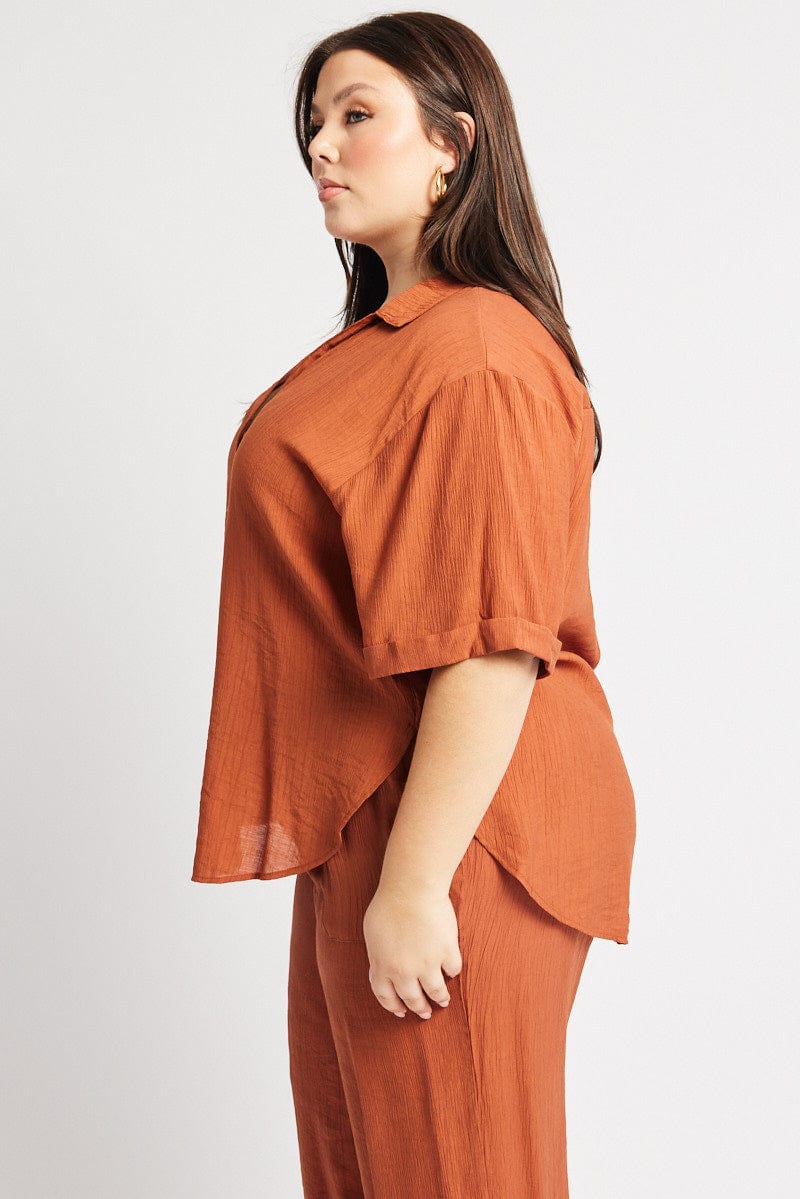 Brown Textured Shirt Short Sleeve for YouandAll Fashion