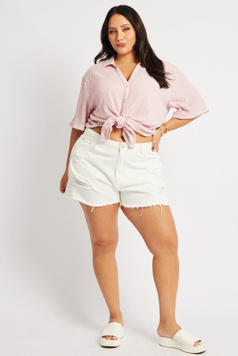 Pink Relaxed Shirt Short Sleeve Textured for YouandAll Fashion