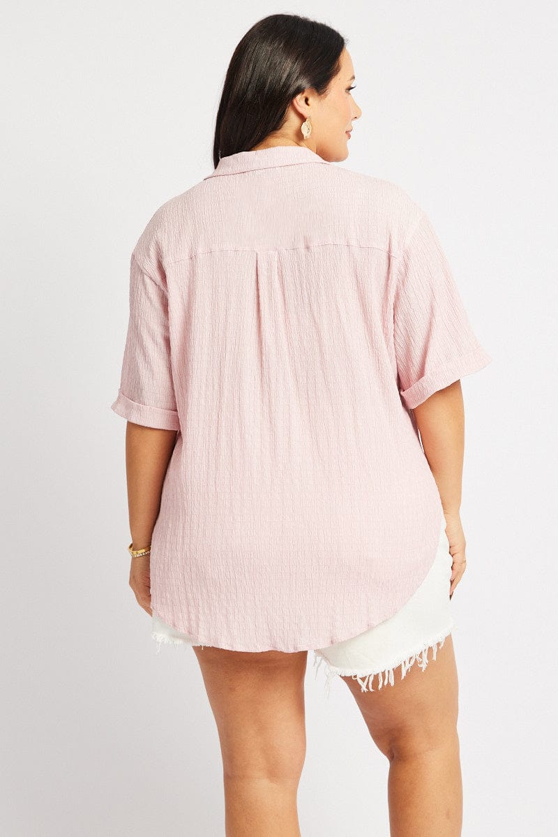 Pink Relaxed Shirt Short Sleeve Textured for YouandAll Fashion