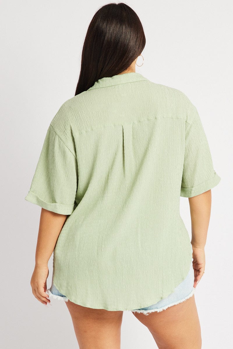 Green Relaxed Shirt Short Sleeve Textured for YouandAll Fashion